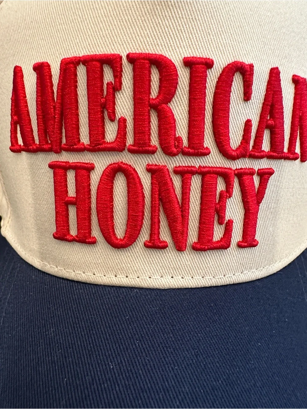 David and Young Cream & Navy Baseball Cap with Red 'AMERICAN HONEY' Embroidery